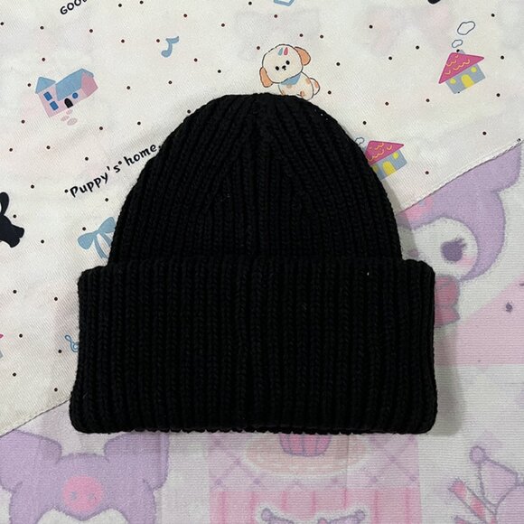 Acne Studios Square Face Knitted Beanie Hat Black - Picture 2 of 5